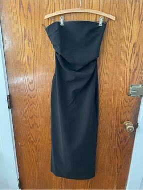 Zara Strapless Black Midi Dress with Draped Bodice